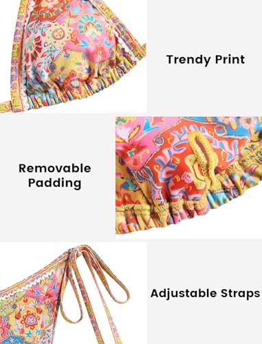 ZAFUL 2 Piece Bikini Sets Halter High Waisted Bathing Suits Sexy Ethnic Embroidery Swimsuits