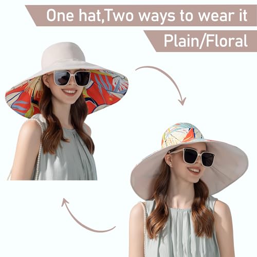 Womens Sun Floppy Hat Wide Brim UV Sun Protection Summer Hat Reversible Foldable Beach Hats for Women