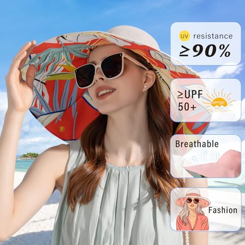 Womens Sun Floppy Hat Wide Brim UV Sun Protection Summer Hat Reversible Foldable Beach Hats for Women