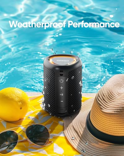 Portable Bluetooth Speaker with Lights, Powerful Crystal Clear Sound, IPX5 Waterproof, All Day Playtime, AUX&TF-Card Input, Bluetooth 5.3, TWS Paring, Small Wireless Speaker for Outdoor, Gift Ideas