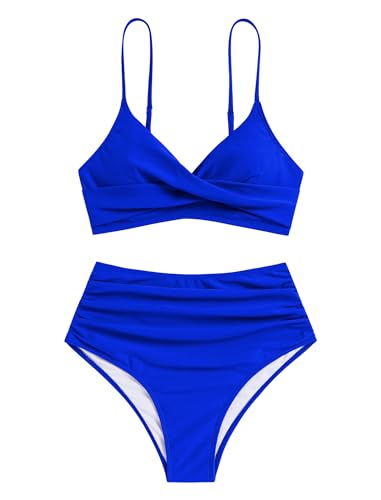 ZAFUL Women High Waisted Bikini Sets Two Piece Swimsuit Push Up Twist Front Ruched Bathing Suit