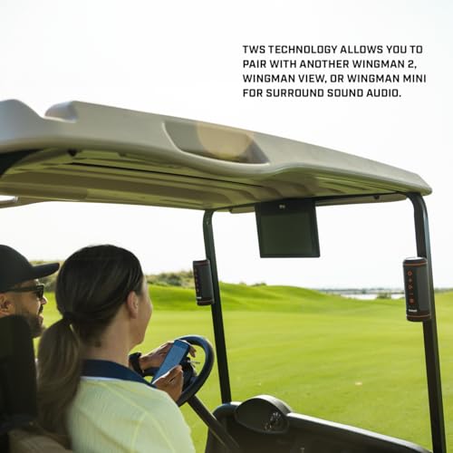 Bushnell Wingman 2 Golf Speaker with GPS (2024) | Remote Controlled Voice GPS Distances, Music, 40,000+ Courses, BITE Magnetic Cart Mount - Bundle with PlayBetter Protective Wingman Pouch