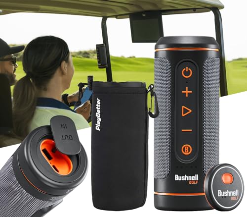 Bushnell Wingman 2 Golf Speaker with GPS (2024) | Remote Controlled Voice GPS Distances, Music, 40,000+ Courses, BITE Magnetic Cart Mount - Bundle with PlayBetter Protective Wingman Pouch