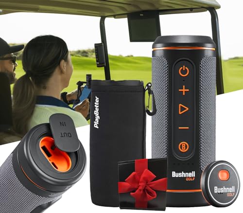 Bushnell Wingman 2 Golf GPS Speaker Gift Box Bundle - Golf Bluetooth Speaker with Integrated BITE Magnetic Mount & Battery Indicator - Perfect Golf Gift - Includes Protective Wingman Pouch, Red Bow