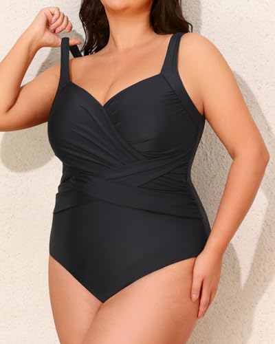 Tempt Me Plus Size One Piece Swimsuits for Women Tummy Control Retro Bathing Suit Cross Front Swimwear