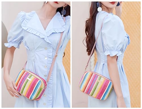 Straw Crossbody Bag Small Woven Purse for Women Cute Beach Shoulder Handbag 2024 Spring Summer Trendy