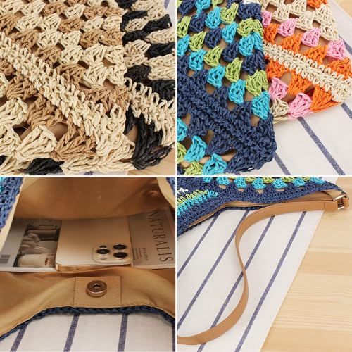 Rejolly Straw Hobo Bag for Women Tote Bag Summer Vacation Beach Handbags Boho Bohemian Style Shoulder Purse