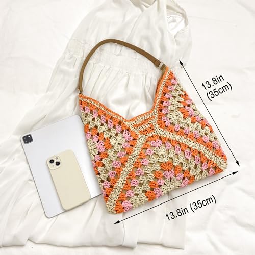 Rejolly Straw Hobo Bag for Women Tote Bag Summer Vacation Beach Handbags Boho Bohemian Style Shoulder Purse