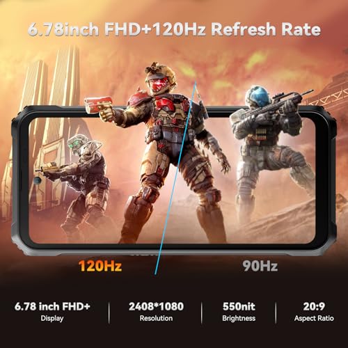 Blackview BL8000 5G Rugged Smartphone Unlocked 2024, 24GB RAM+512GB ROM, 120Hz 2.4K 6.78" FHD+ Rugged Phones, 50MP+16MP Camera, 8800mAh+33W, IP68/IP69K Waterproof Android Phones, 5G, NFC, Fingerprint