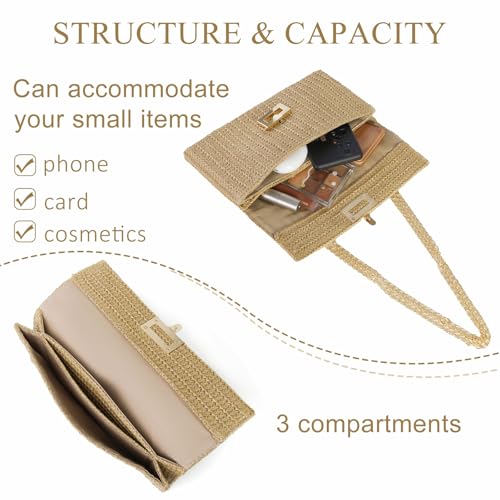 Straw Clutch Purses Women Summer Beach Handbags Boho Woven Envelope Wallet Fold Over Chain Crossbody Shoulder Bag Evening Bag