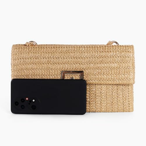 Straw Clutch Purses Women Summer Beach Handbags Boho Woven Envelope Wallet Fold Over Chain Crossbody Shoulder Bag Evening Bag