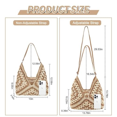 Straw Hobo Beach Bag for Women Girls, Woven Tote Bag Summer Crochet Shoulder Bag,Vintage Foldable Handbag for Travel