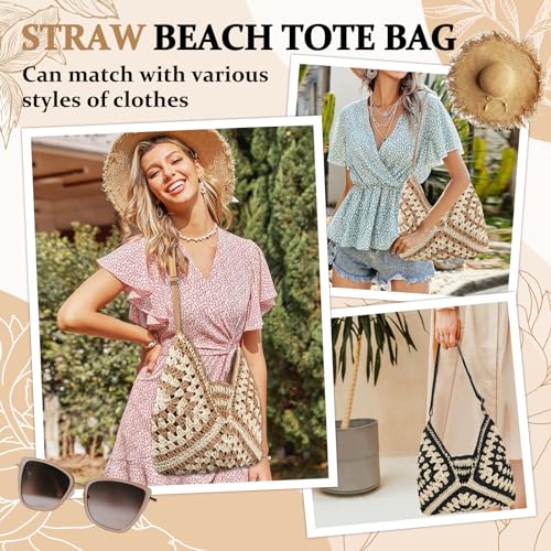 Straw Hobo Beach Bag for Women Girls, Woven Tote Bag Summer Crochet Shoulder Bag,Vintage Foldable Handbag for Travel