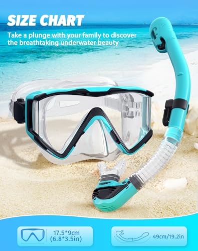 Greatever Snorkel Set Pano 3 Window Snorkel Mask Adult, Panoramic Wide View, Anti-Fog Scuba Diving Mask, Anti-Leak Snorkel Goggles Dry Top Snorkel, Professional Snorkeling Gear for Adults