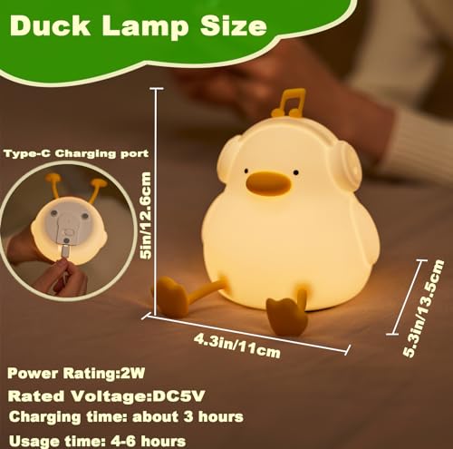 DREAMING MY DREAM Cute Duck Night Light,LED Squishy Novelty Duck Lamp,3 Level Dimmable Soft Silicone Nursery Nightlight,Night Light for Toddler Baby Kids Decor,Cool Gifts for Duck (Cute Duck)