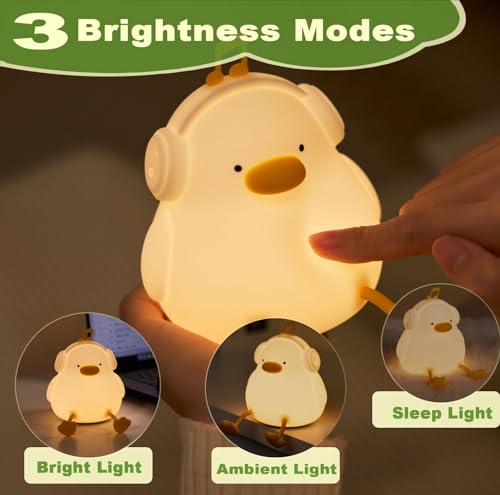 DREAMING MY DREAM Cute Duck Night Light,LED Squishy Novelty Duck Lamp,3 Level Dimmable Soft Silicone Nursery Nightlight,Night Light for Toddler Baby Kids Decor,Cool Gifts for Duck (Cute Duck)