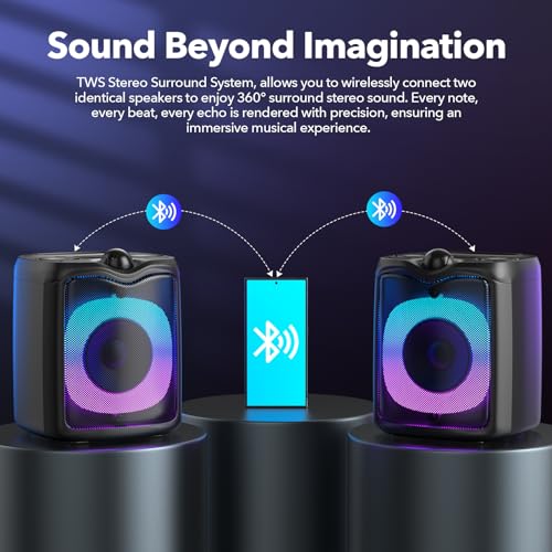 QSCZXSCL Karaoke Machine, Portable Karaoke Machine, Bluetooth Karaoke Speaker with 2 Microphones, Singing Machine, Party Speaker, Speaker Supports TF/USB/AUX/REC, Suitable for Parties/Adults/Children