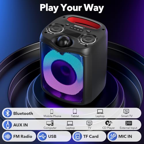 QSCZXSCL Karaoke Machine, Portable Karaoke Machine, Bluetooth Karaoke Speaker with 2 Microphones, Singing Machine, Party Speaker, Speaker Supports TF/USB/AUX/REC, Suitable for Parties/Adults/Children