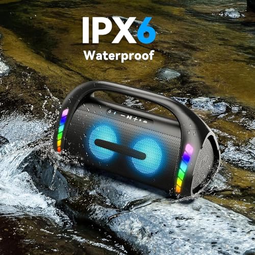 LFS Bluetooth Speaker,100W Loud Speakers Bluetooth Wireless with Deep Bass, Portable Bluetooth Speakers Wireless with Power Bank, LED Lights,Waterproof, 30hours Playtime for Outdoor Home