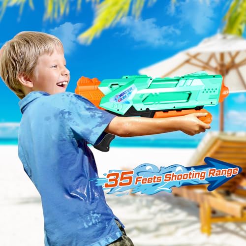 Super Water Guns for Kids Adults - 2 Pack Super Water Blaster Soaker Squirt Water Toy Guns 1200cc with Excellent Range - Gift Toys for Summer Outdoor Swimming Pool Water Fighting Play (Blue Green)