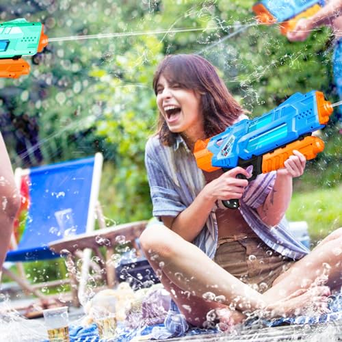 Super Water Guns for Kids Adults - 2 Pack Super Water Blaster Soaker Squirt Water Toy Guns 1200cc with Excellent Range - Gift Toys for Summer Outdoor Swimming Pool Water Fighting Play (Blue Green)