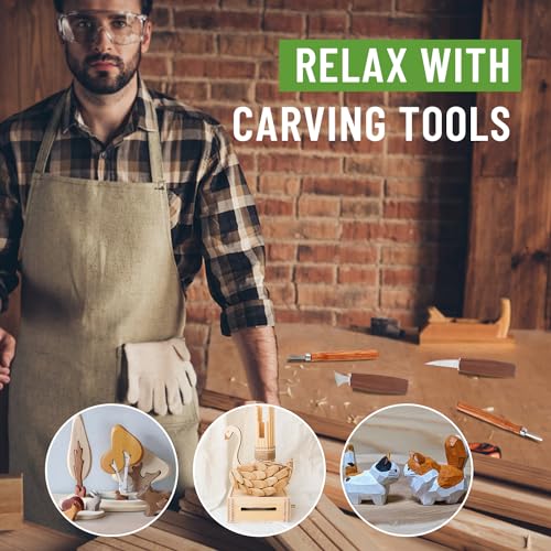 Wood Carving Tools, Wood Carving Kit, 33 PCS Wood Whittling kit Hand Carving Knife Set, Wood Carving Tools Kit with Tools and Carving Knifes for Beginners Whittling Kit for Kids Adults Woodworking DIY