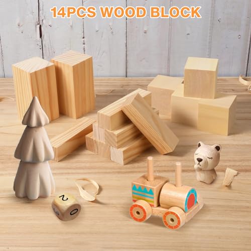 42PCS Wood Carving Kit for Beginners,14 Basswood, Wood Whittling Kits for Beginner and Kids, Wood Carving Tools with Safety Protection. 10pcs Wood Carving Knife with 14pcs Wood Block.