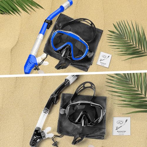 Snorkeling Gear for Adults, Zipoute Snorkel Dry Top Snorkel Set, Panoramic Anti-Leak and Anti-Fog Tempered Glass Lens, Adults Adjustable Snorkeling Set *2, Scuba Diving Swimming Couple Snorkel Kit