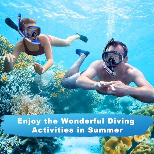 Snorkeling Gear for Adults, Zipoute Snorkel Dry Top Snorkel Set, Panoramic Anti-Leak and Anti-Fog Tempered Glass Lens, Adults Adjustable Snorkeling Set *2, Scuba Diving Swimming Couple Snorkel Kit