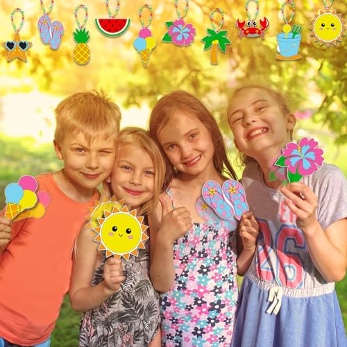 Dunzoom 30 Set Summer Window Art Suncatchers Kits Summer Beach Fruit DIY Suncatchers Craft Kits Make Your Own Suncatcher Paint Suncatchers Ornaments for Boys Girls Craft Painting Art Activity