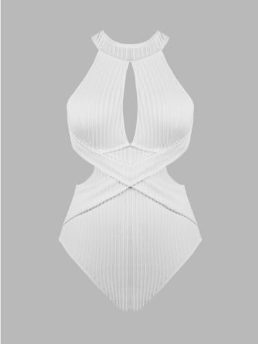 CUPSHE Women's One Piece Swimsuit High Neck Cutout Ribbed Texture Back Hook Hollow Wrapped