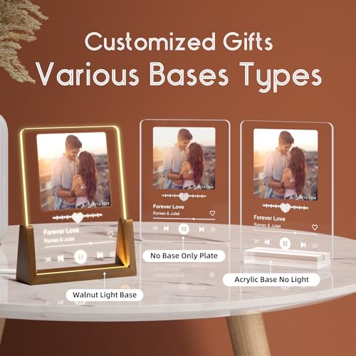 LUCKOR Personalized Birthday Gifts for Men Women, Custom Anniversary Spotify Plaque Gifts for Boyfriend Girlfriend Couple, Customized LED Walnut Picture Frame for Her Him Friends