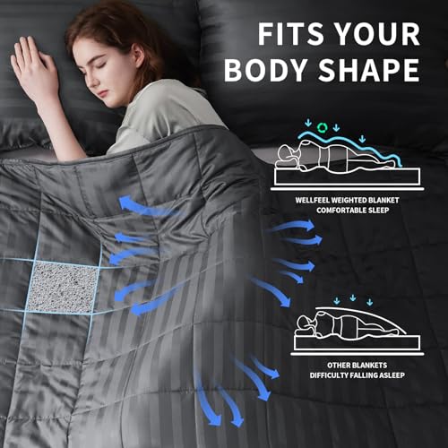 Wellfeel Weighted Blanket for Adult,20lbs Heavy Weighted Blanket 60"x80" Breathable Cooling Summer Blankets, Ultra Soft Cotton Comfort Throw Blanket with Glass Beads for All-Season (Dark Grey)