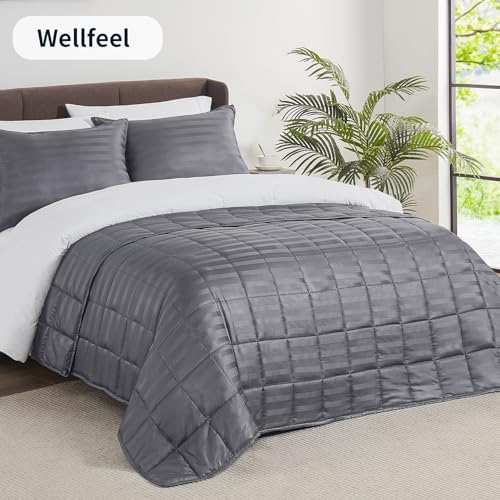 Wellfeel Weighted Blanket for Adult,20lbs Heavy Weighted Blanket 60"x80" Breathable Cooling Summer Blankets, Ultra Soft Cotton Comfort Throw Blanket with Glass Beads for All-Season (Dark Grey)