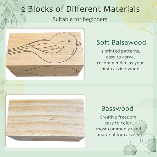 Wood Carving Kit for Beginners, Essential Wood Whittling Kit for Beginners, Knife Tools Accessories, Balsawood and Basswood Blocks, Bird Carving Video Tutorial, DIY Kits for Adults Hobbies