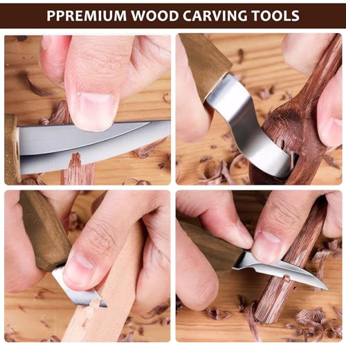 Ninonly 17Pcs Wood Carving Tools, Wood Carving Kit for Beginner, Wood Whittling Kit with 6Pcs Carbon Steel Wood Carving Knife, Gloves Wood Carving Set Knife Sharpener for Spoon Bowl Kuksa Cup