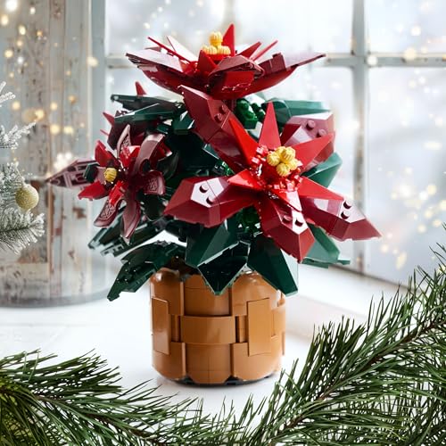 LEGO Icons Poinsettia Plant Decor Building Set, Holiday Centerpiece Table Decoration, Gift Idea for Flower Lovers, Christmas Décor, Botanical Collection, Grande Italia Plant, 10370