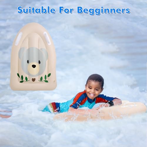 Inflatable Surf Body Board with Handles, Boogie Boards for Beach,Portable Swimming Surfboard for Kids Learning Surfing & Swimming，Lightweight Swiming Surf Board for Summer Floating Fun-Bear Head