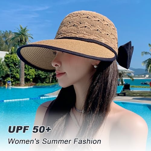 Beach Hats for Women, Straw Sun Hat Wide Brim Sun Hat Women Summer Hats for Women Sun Protection Packable 2024 Black