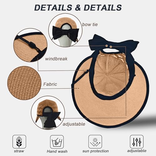 Beach Hats for Women, Straw Sun Hat Wide Brim Sun Hat Women Summer Hats for Women Sun Protection Packable 2024 Black