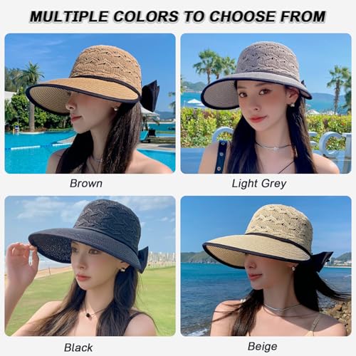 Beach Hats for Women, Straw Sun Hat Wide Brim Sun Hat Women Summer Hats for Women Sun Protection Packable 2024 Black