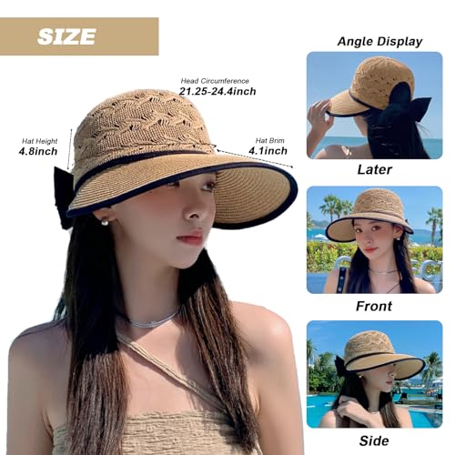 Beach Hats for Women, Straw Sun Hat Wide Brim Sun Hat Women Summer Hats for Women Sun Protection Packable 2024 Black