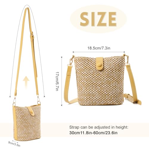 Oweisong Straw Crossbody Bags for Women Small Rattan Beach Purse and Handbags Summer Woven Bucket Shoulder Bag 2024