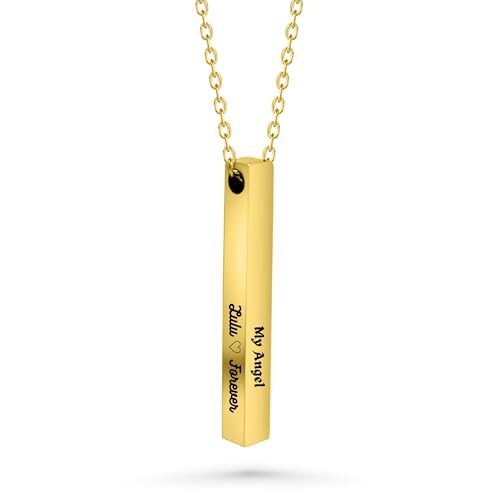 Personalized Vertical Bar Necklace for Women 4 Sides Engraved Custom 18K Gold Plated,Name Necklace 925 Sterling Silver Customized Jewelry Christmas Gifts for Mom