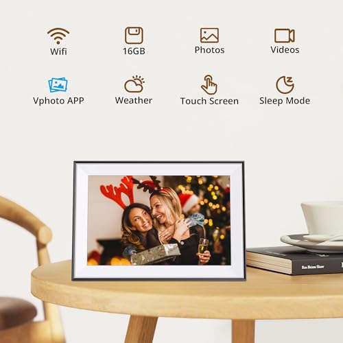 Dragon Touch Digital Picture Frame - WiFi 10.1 inch IPS Touch Screen Digital Photo Frame Display, 16GB Storage, Auto-Rotate, Share Photos via App-Black Border