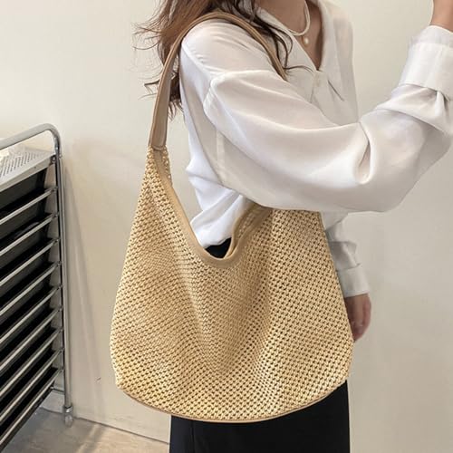 Casual Stylish Straw Bag,Beach Bag Summer Purse Straw Shoulder Bag Straw Woven Handbag For Beach Vacation mesh beach bag