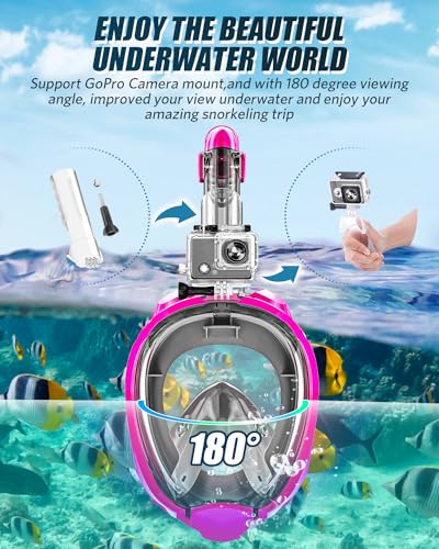 QingSong Full Face Snorkel Mask for Adults & Kids, Snorkeling Gear with Camera Mount, Foldable 180 Degree Panoramic View Snorkeling Set Anti-Fog Anti-Leak