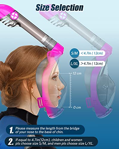 QingSong Full Face Snorkel Mask for Adults & Kids, Snorkeling Gear with Camera Mount, Foldable 180 Degree Panoramic View Snorkeling Set Anti-Fog Anti-Leak