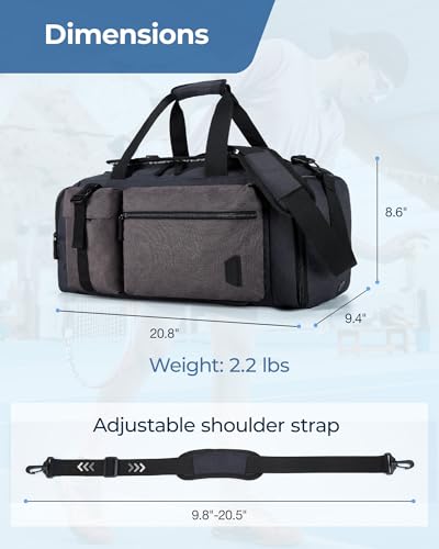 BAGSMART Gym Bag for Men, 40L Sports Duffel Bags for Traveling, Weekender Overnight Bag with Shoe Laptop Compartment, Carry on Backpack for Airplanes-Black-gray