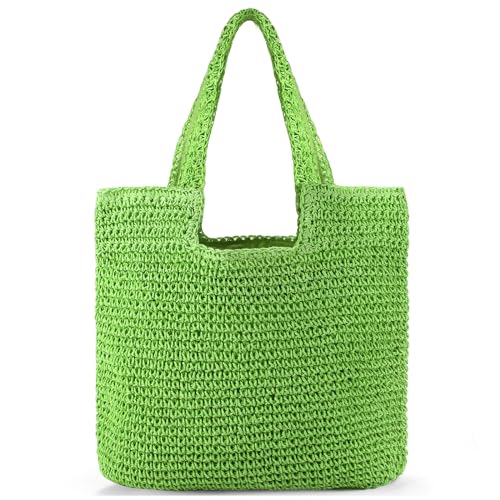 Straw Bag Beach Tote Handbag for Women Large Summer Woven Raffia Bag with Zipper